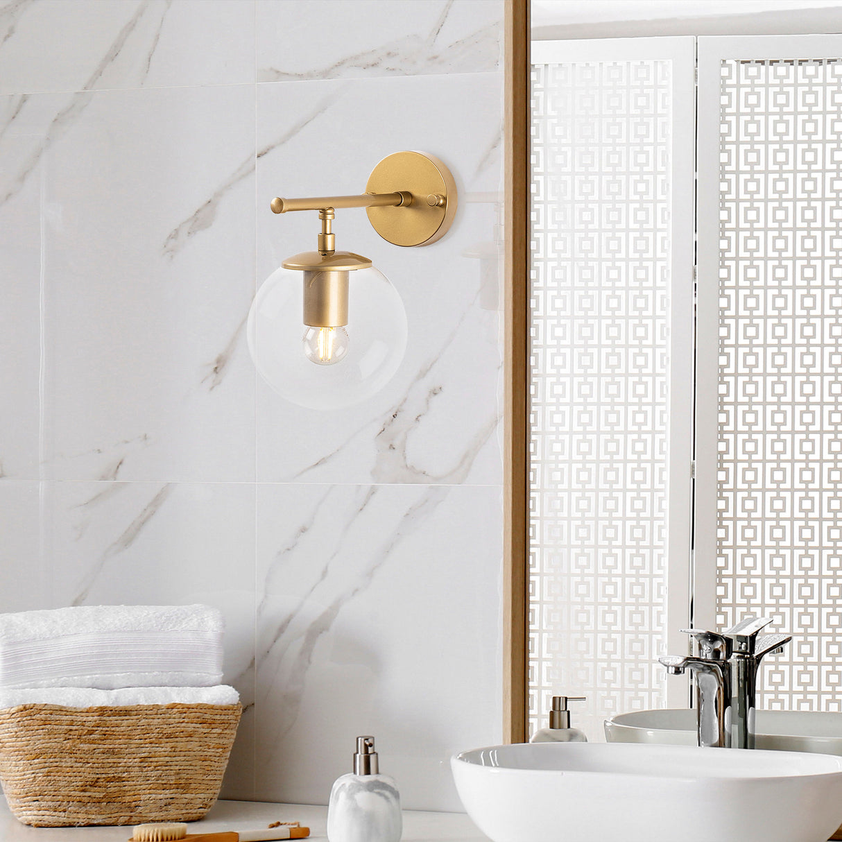 Væglampe Guld Klar Glas Obsidian