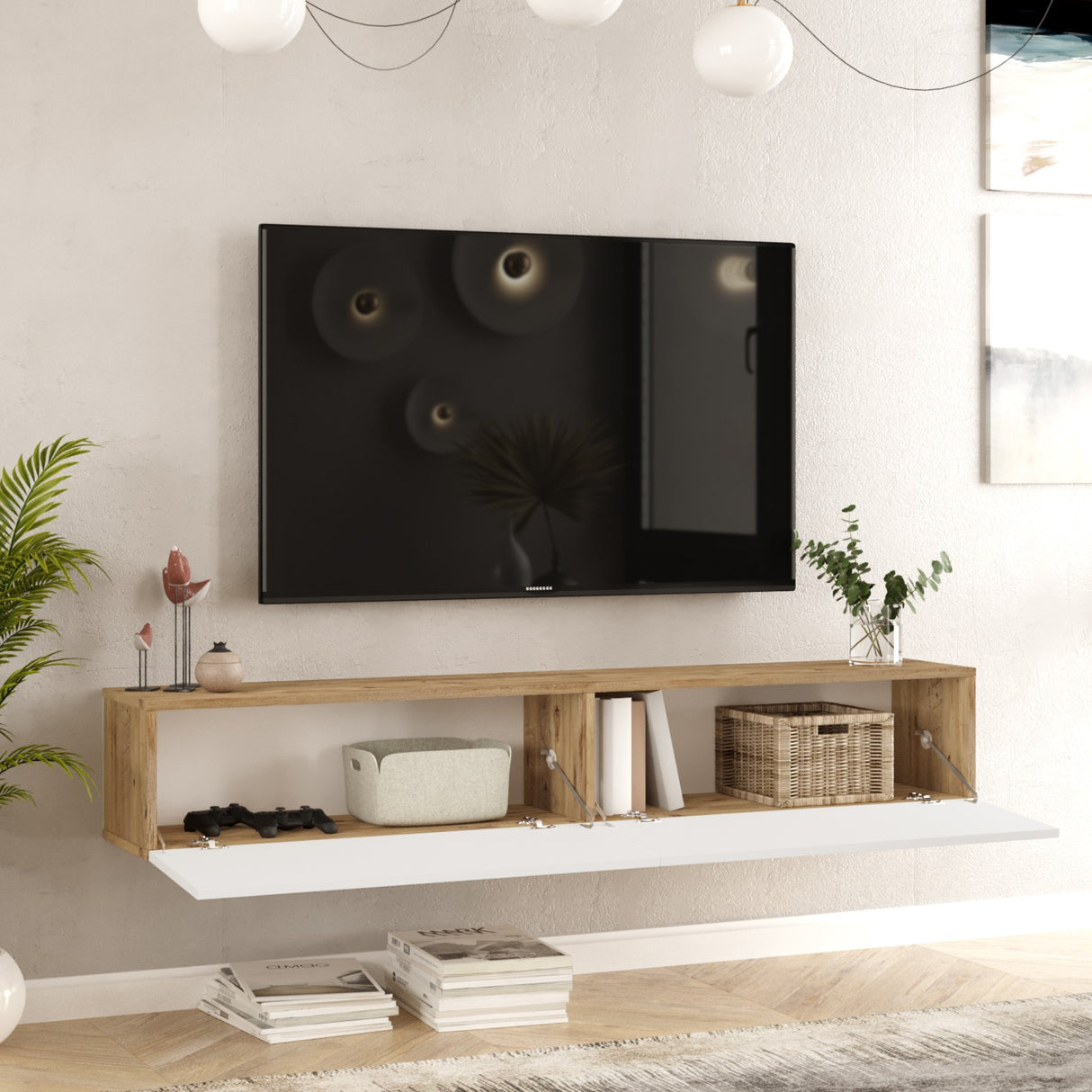 TV møbel Torino Atlantic Fyrtræ Hvid Melamin 180x29,6x31,6 cm