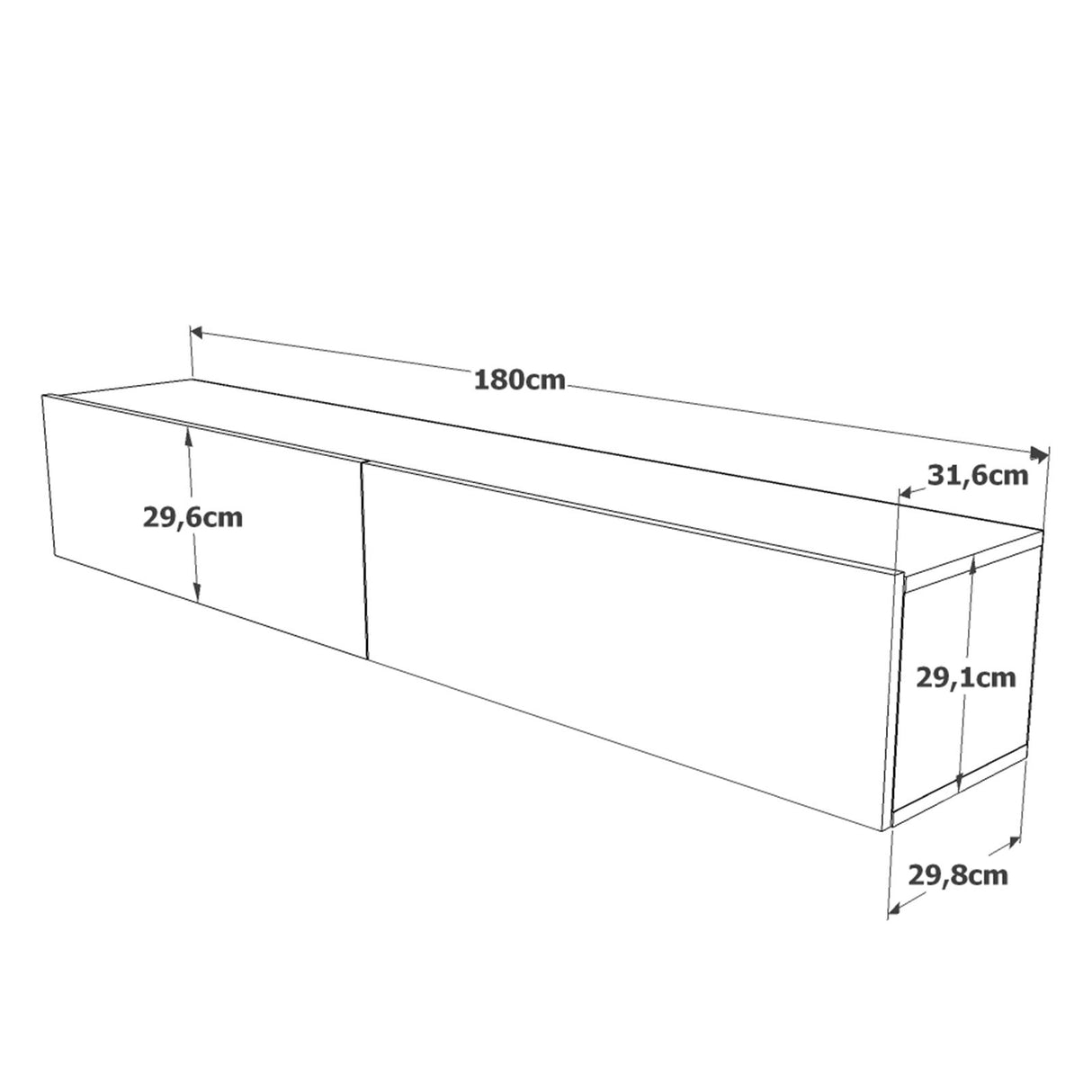 TV møbel Torino Atlantic Fyrtræ Hvid Melamin 180x29,6x31,6 cm