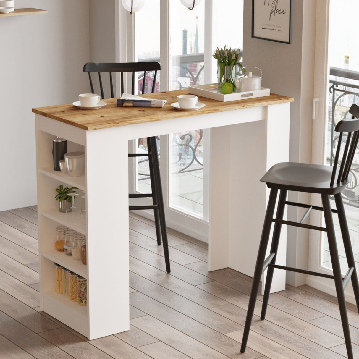 Barbord Paphos Atlantic Pine Wood Hvid Melamin 120x101,8x51,6 cm