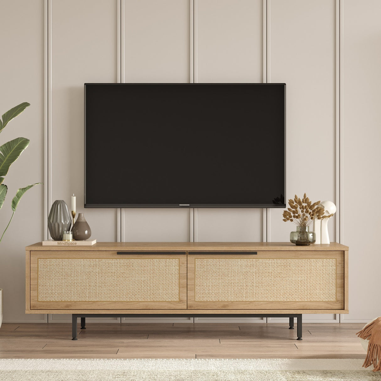 TV Meubels - TV Meubel Japandi Kosmos Walnoot Eik Melamine 160x45,1x35,5 cm - Dimehouse