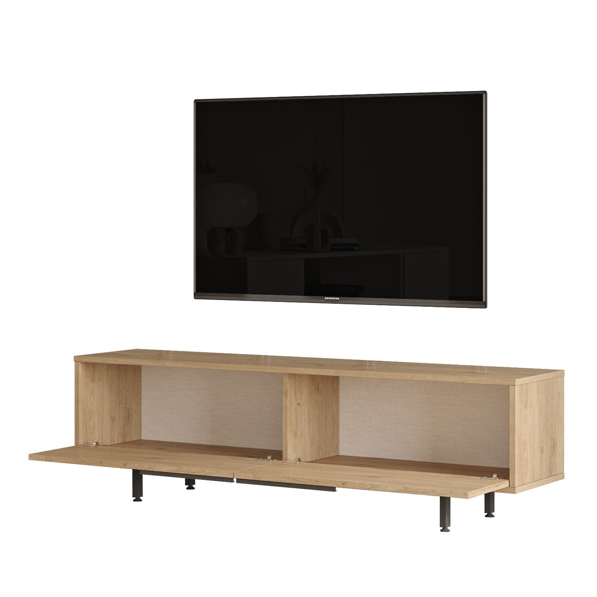 TV Meubels - TV Meubel Japandi Kosmos Walnoot Eik Melamine 160x45,1x35,5 cm - Dimehouse