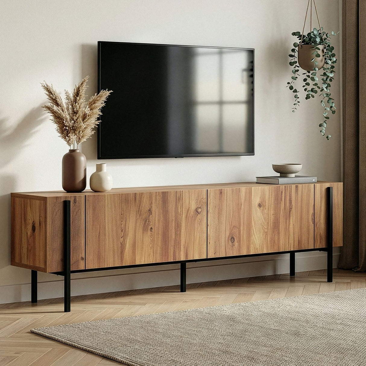 Nexus tv-skab eg look med sort 180 cm Atlantic Pine eg look og sort melaminbelagt trækomposit