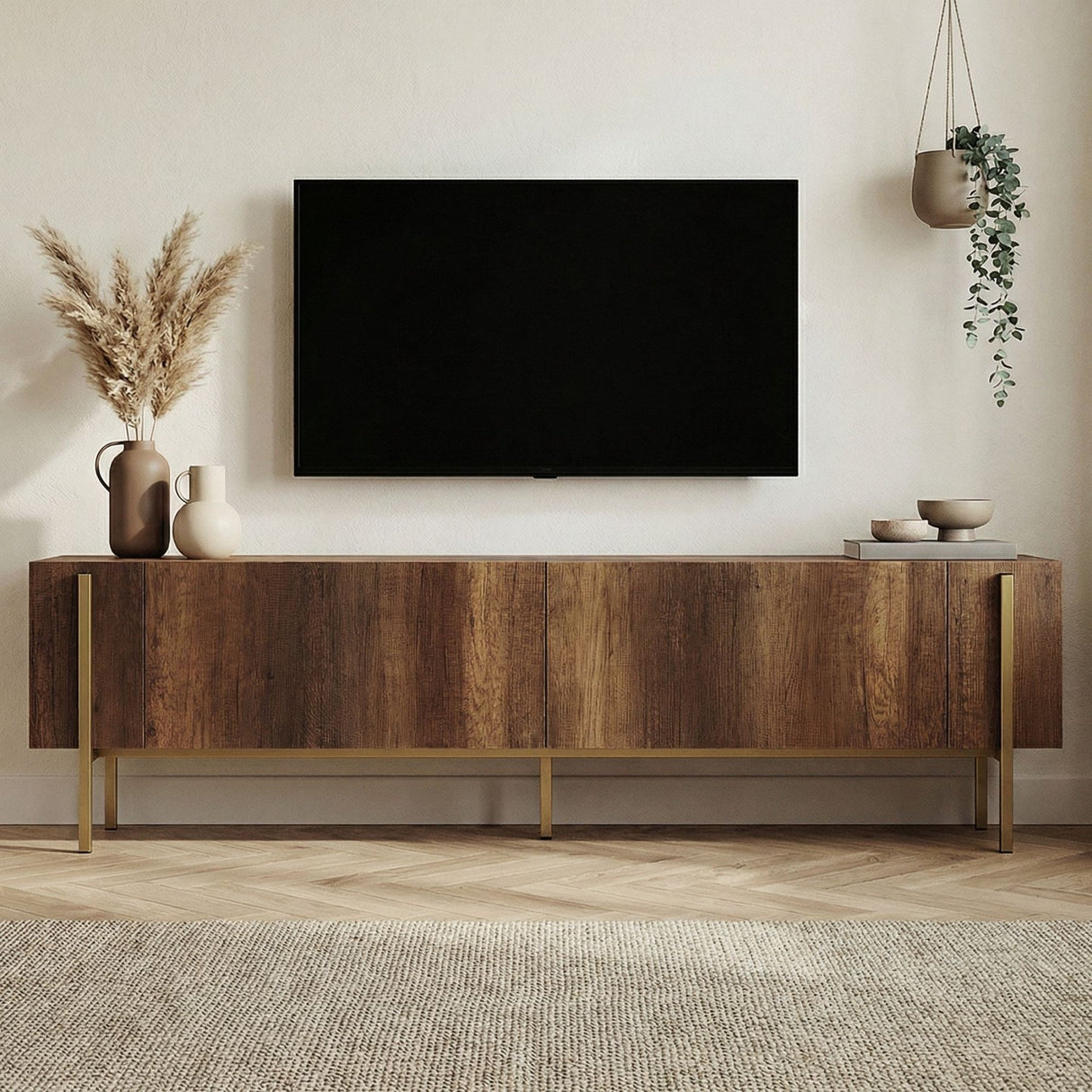Nexus tv-meubel walnootlook met goud 180 cm Barok walnootlook met goud Gemelamineerd hout