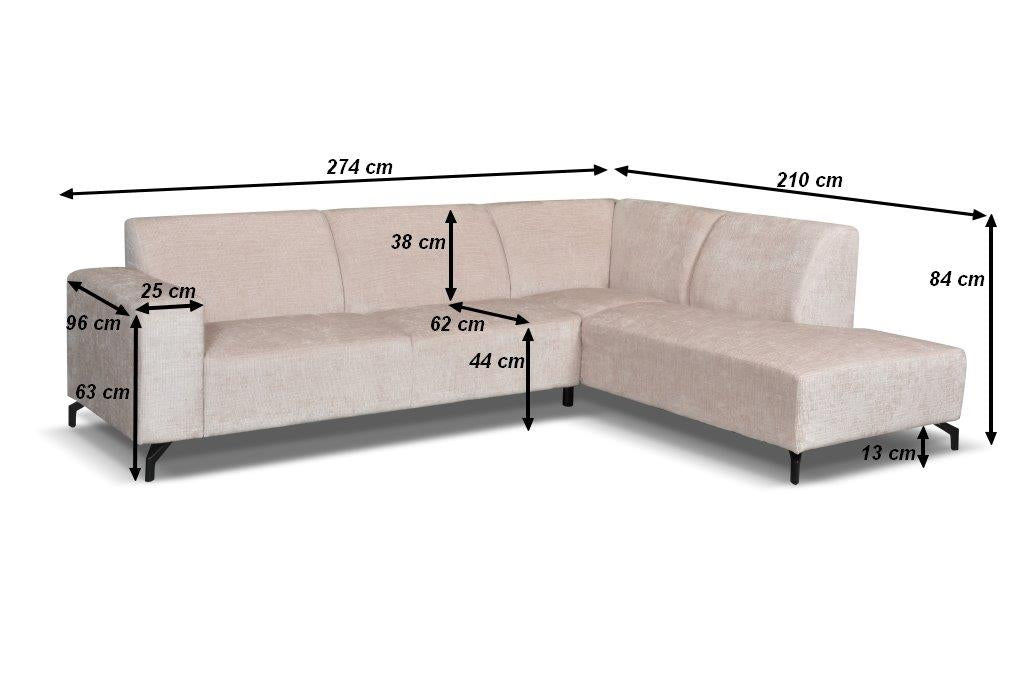 Hjørnesofa med chaise longue beige chenille stof Manon - højre