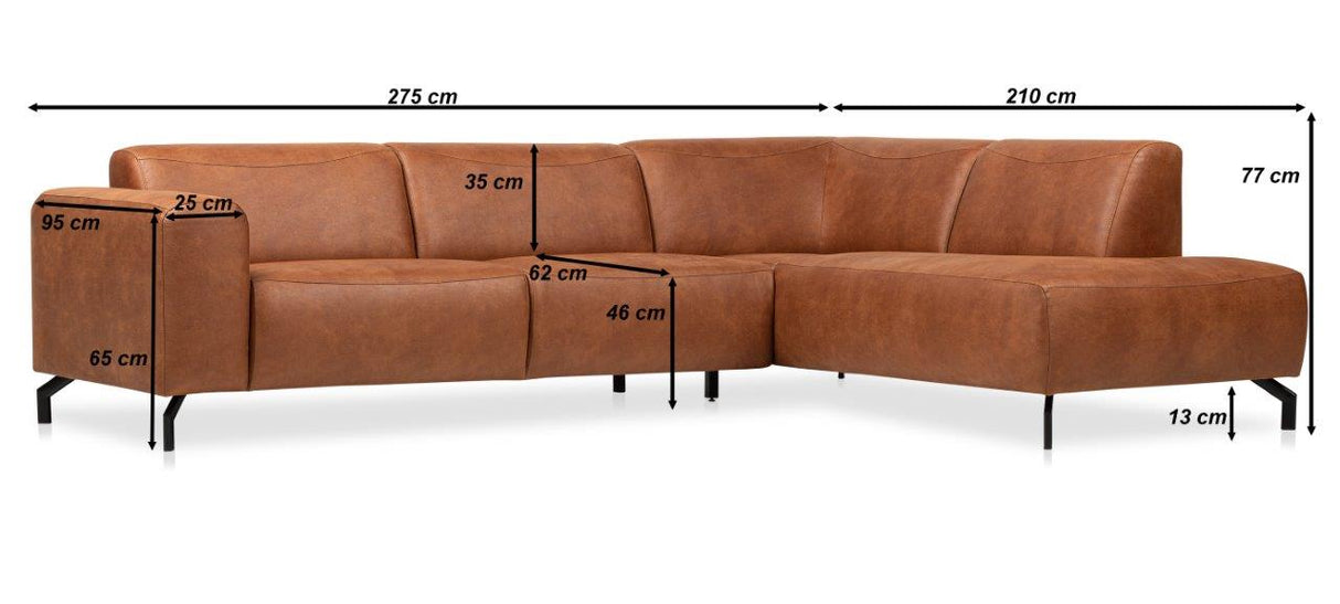 Hjørnesofa cognac robust eco-læder Barin - højre