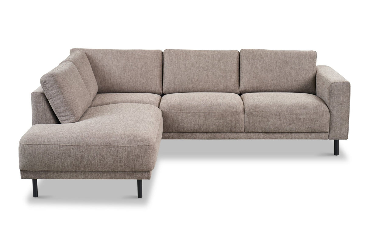 Banken - Moderne 3 - zits Hoekbank Rechts Taupe Stof Aniko met Lounger 240x197x78 cm - Dimehouse