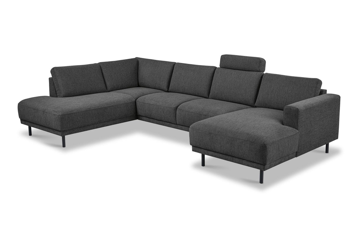 Banken - Moderne U - Bank hoekbank Antraciet Stof - links - 310x197x142 cm - Aniko - Dimehouse