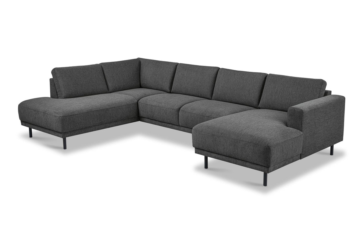 Banken - Moderne U - Bank hoekbank Antraciet Stof - links - 310x197x142 cm - Aniko - Dimehouse