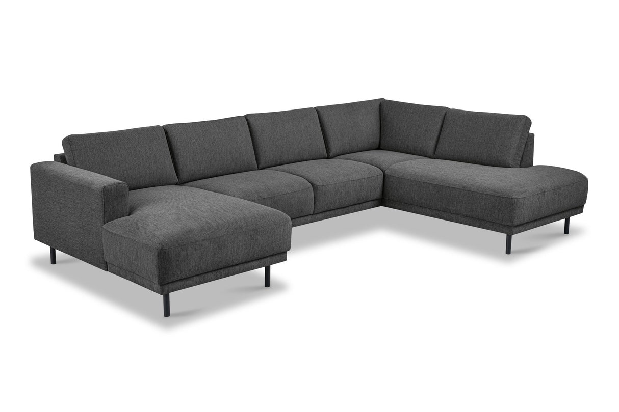 Moderne U-Bank hoekbank Antraciet Stof Aniko rechts 310x197x78 cm