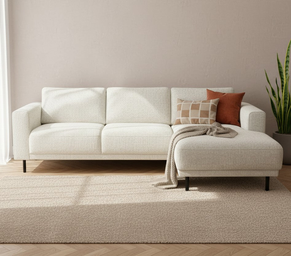 Moderne Hoekbank Rechts Beige Stof Aniko met Chaise Longue 238x142x78 cm