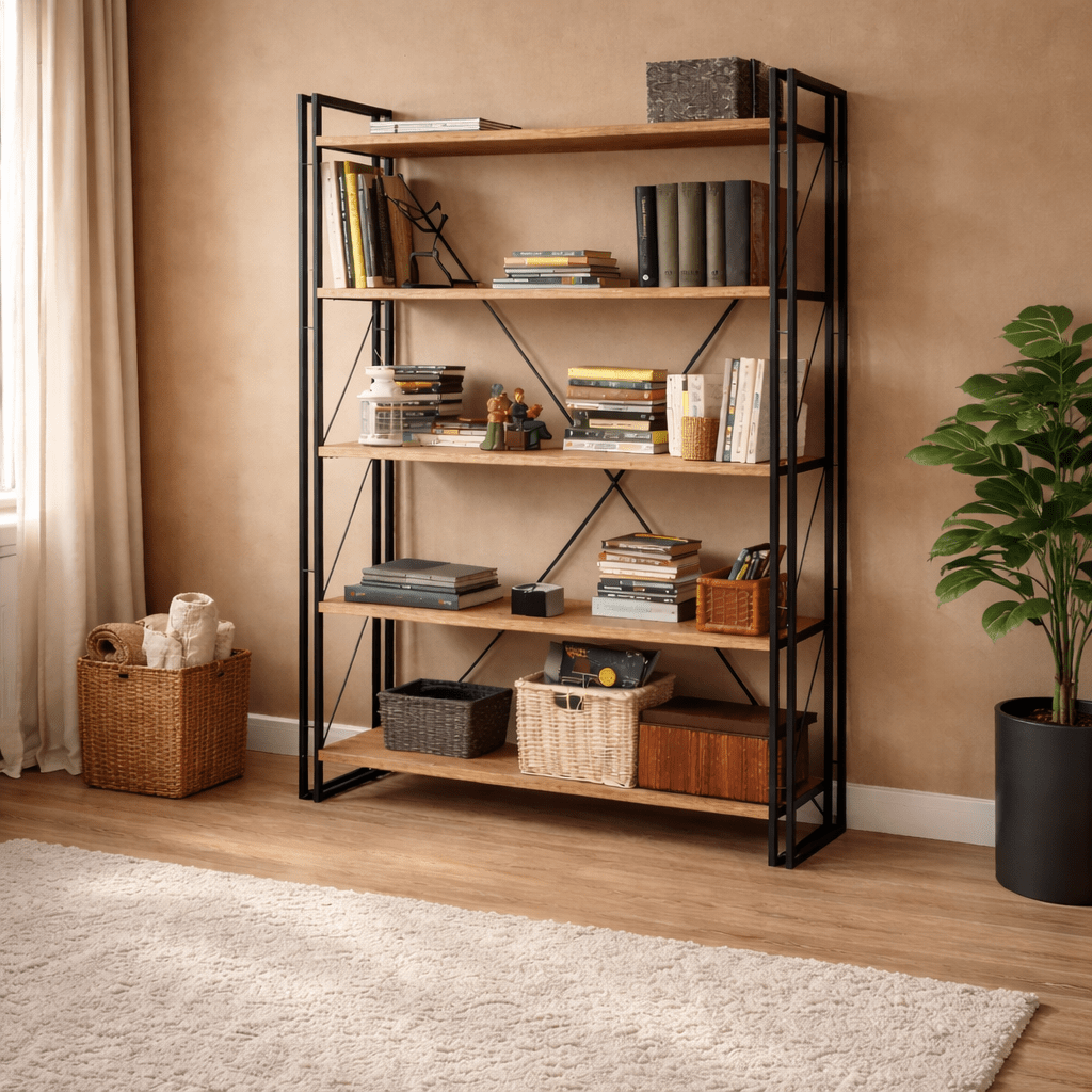 Industriel reol fyrretræ melamin sort metal Cosmo 130x180x35 cm