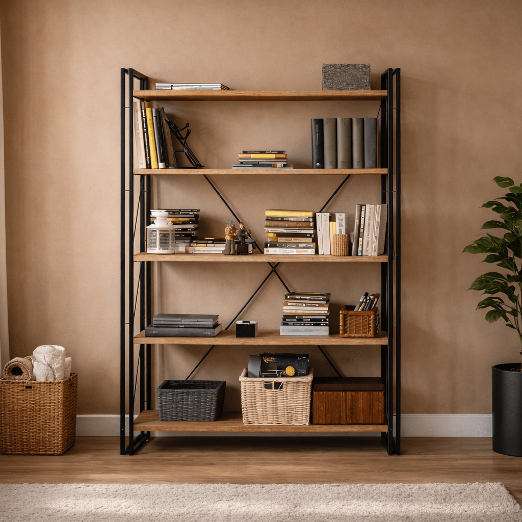 Industriel reol fyrretræ melamin sort metal Cosmo 130x180x35 cm