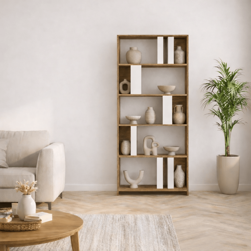 Asymmetrisk reol hvid valnød melamin Lima 90x180x20 cm
