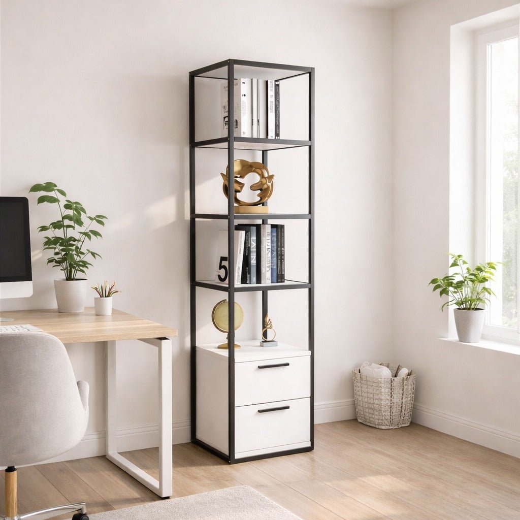 Boekenkasten - Boekenkast Robbins Black Zwart Wit Melamine 39x160x39 cm - Dimehouse