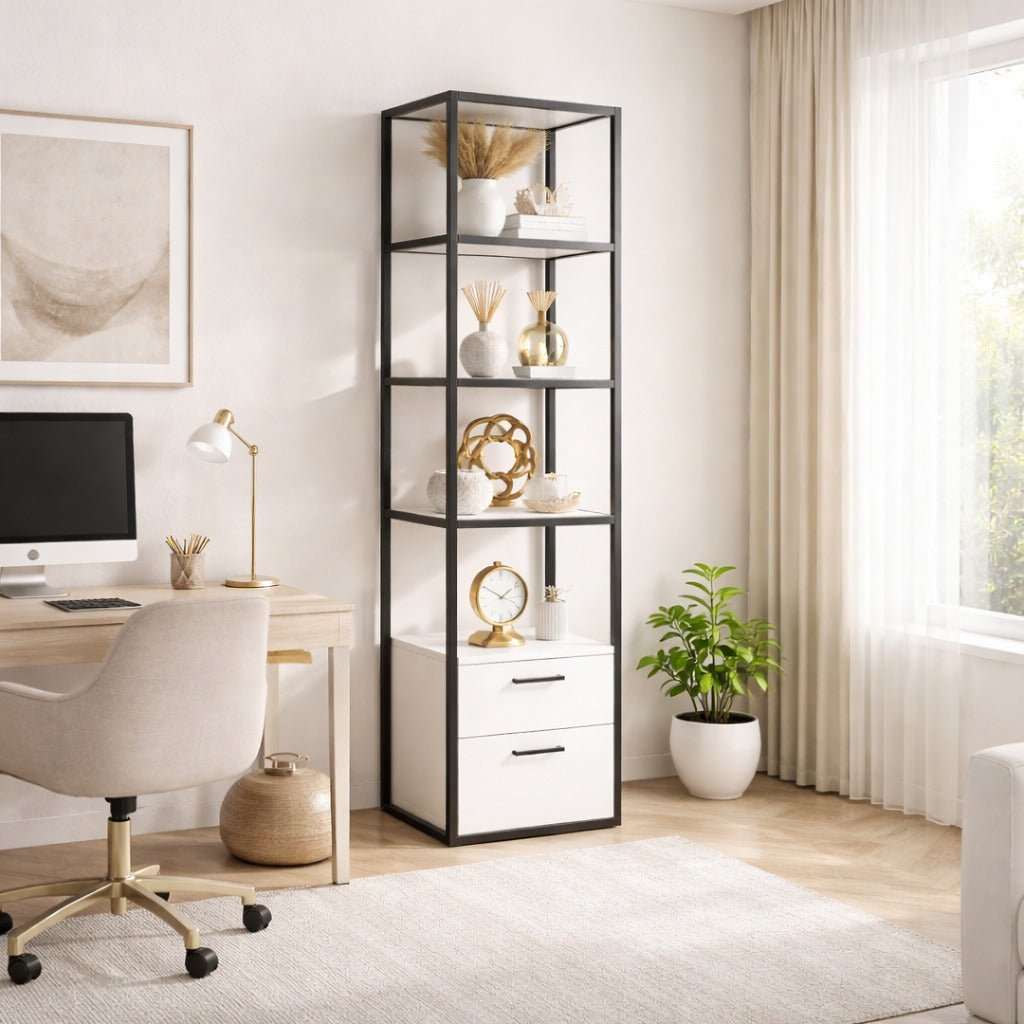 Boekenkasten - Boekenkast Robbins Black Zwart Wit Melamine 39x160x39 cm - Dimehouse
