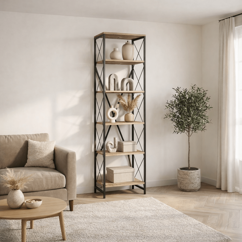 Reol Suadiye Atlantic Pine Black Melamin 50x180x30 cm