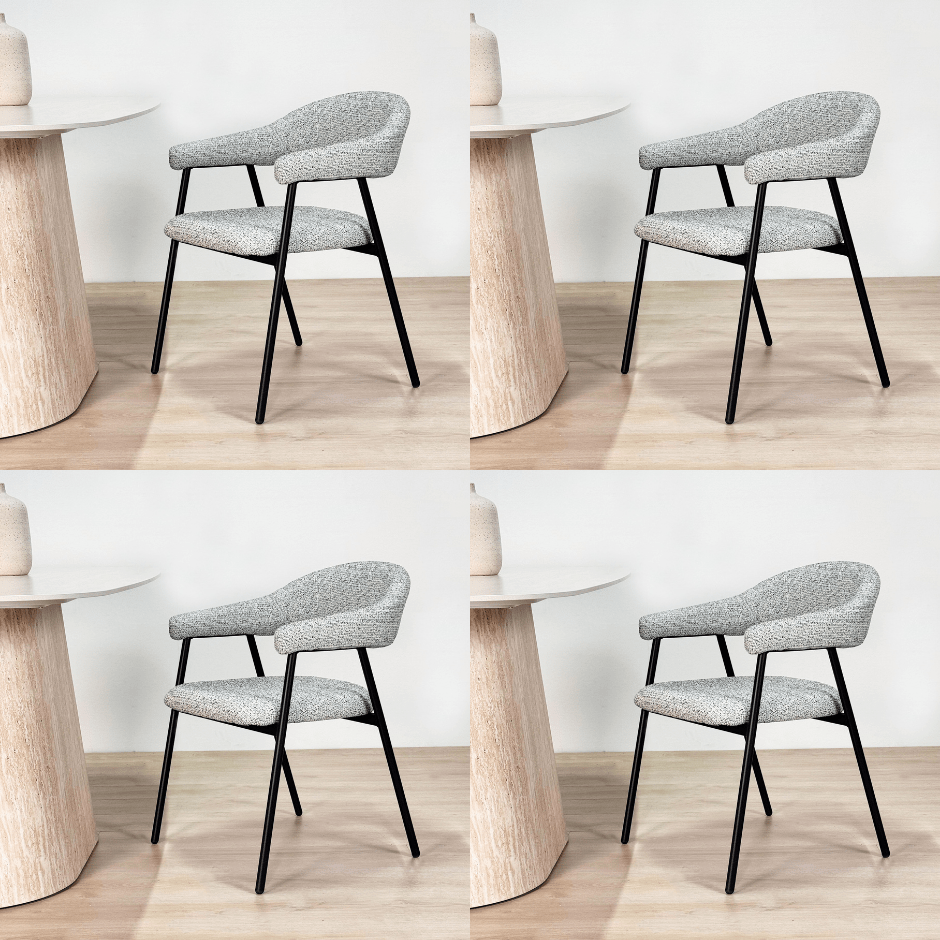 Spisestuestol Sæt af 4 Bouclé Beige Lisa - Sort Ramme