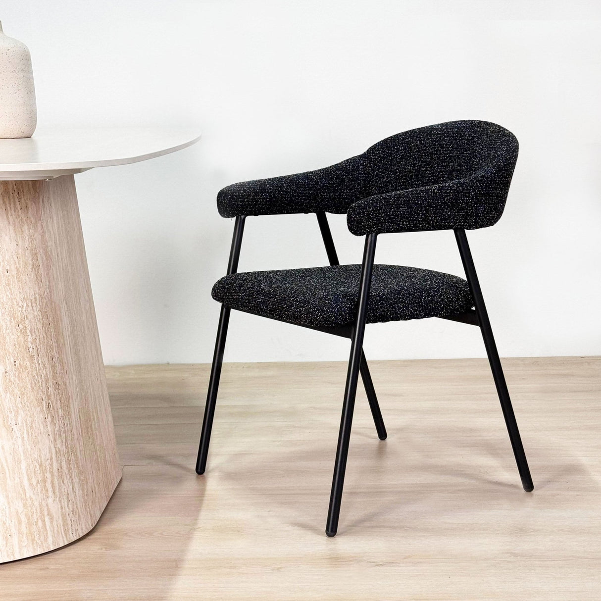 Spisestuestol Sæt af 4 Bouclé Beige Lisa - Sort Ramme