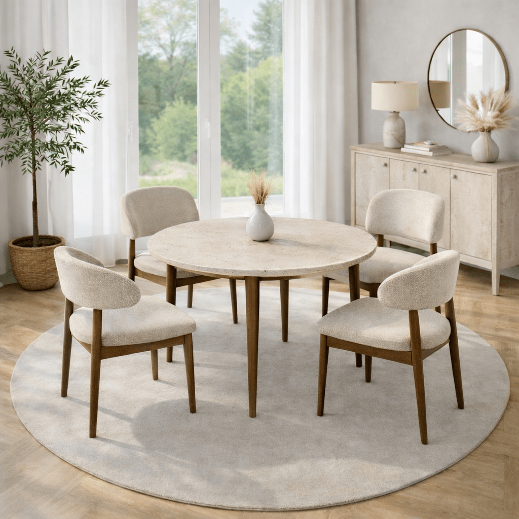 Eettafels - Eettafel travertin en walnoot melamine uitschuifbaar 100 - 130 cm - Vienna - Dimehouse