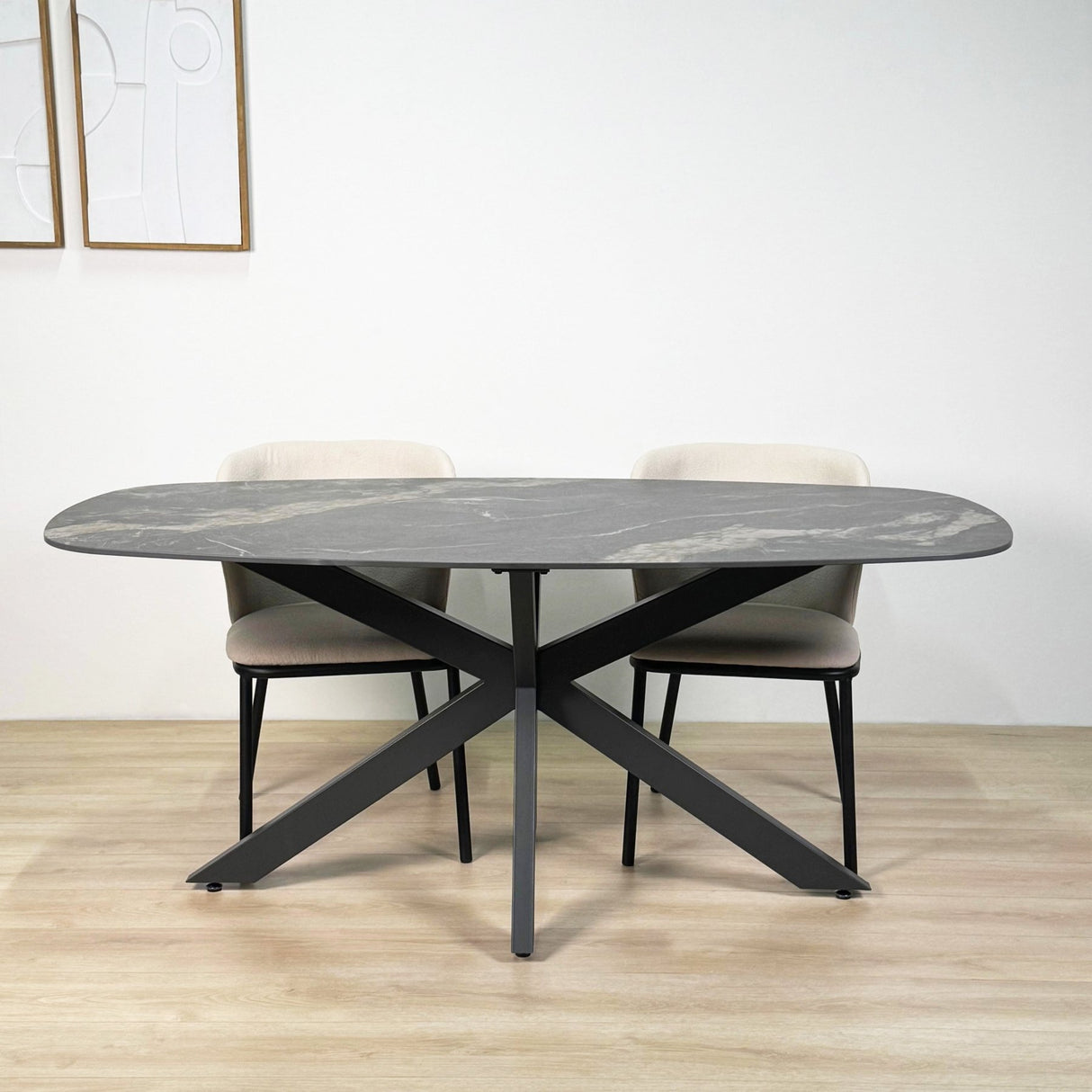 Eettafels - Eettafel Dolore 180x90 cm Deens Ovaal Marmerlook Zwart - Dimehouse