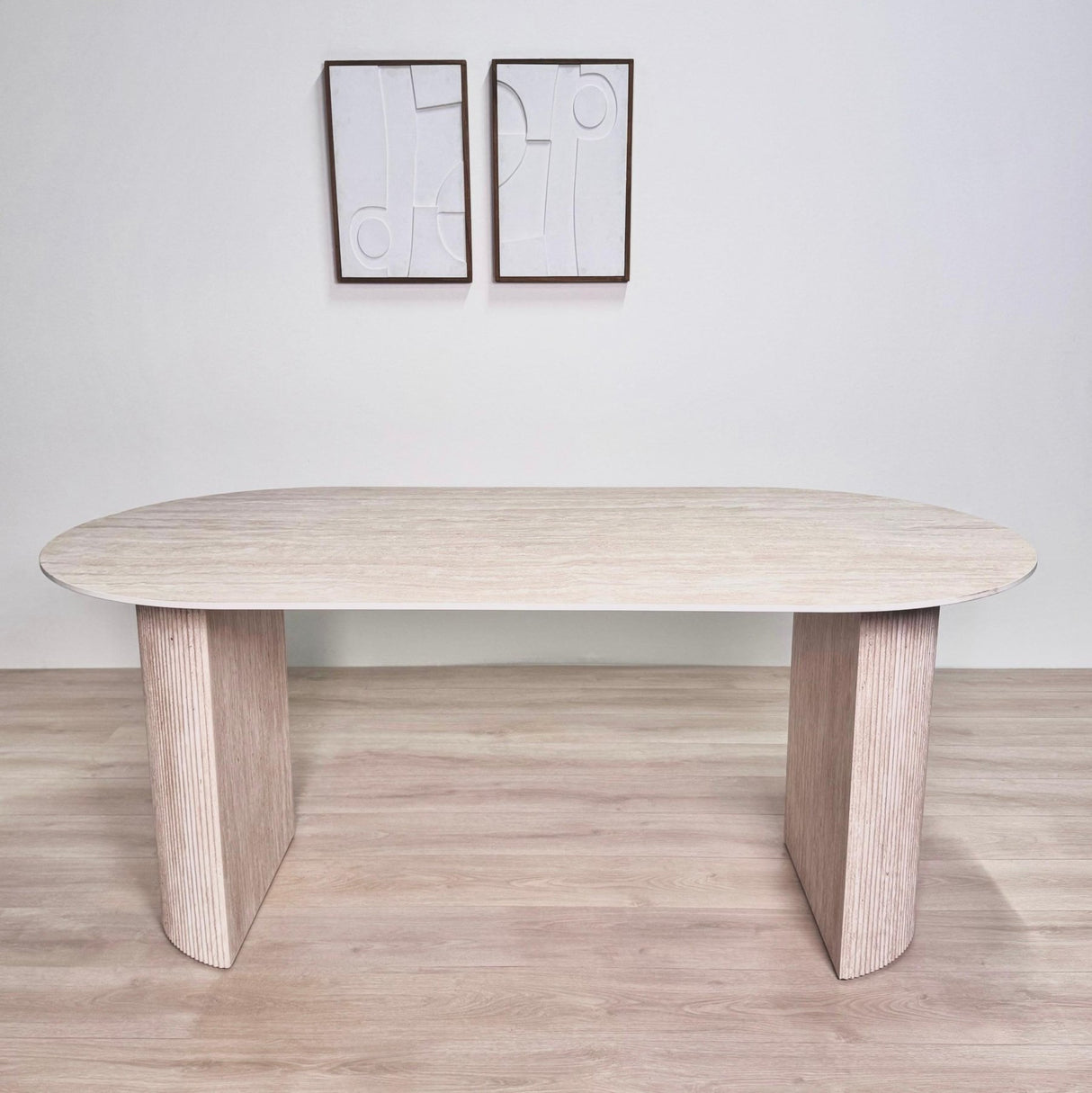 Eettafels - Ovale Eettafel Jimi 180x90 cm travertin beige - Dimehouse