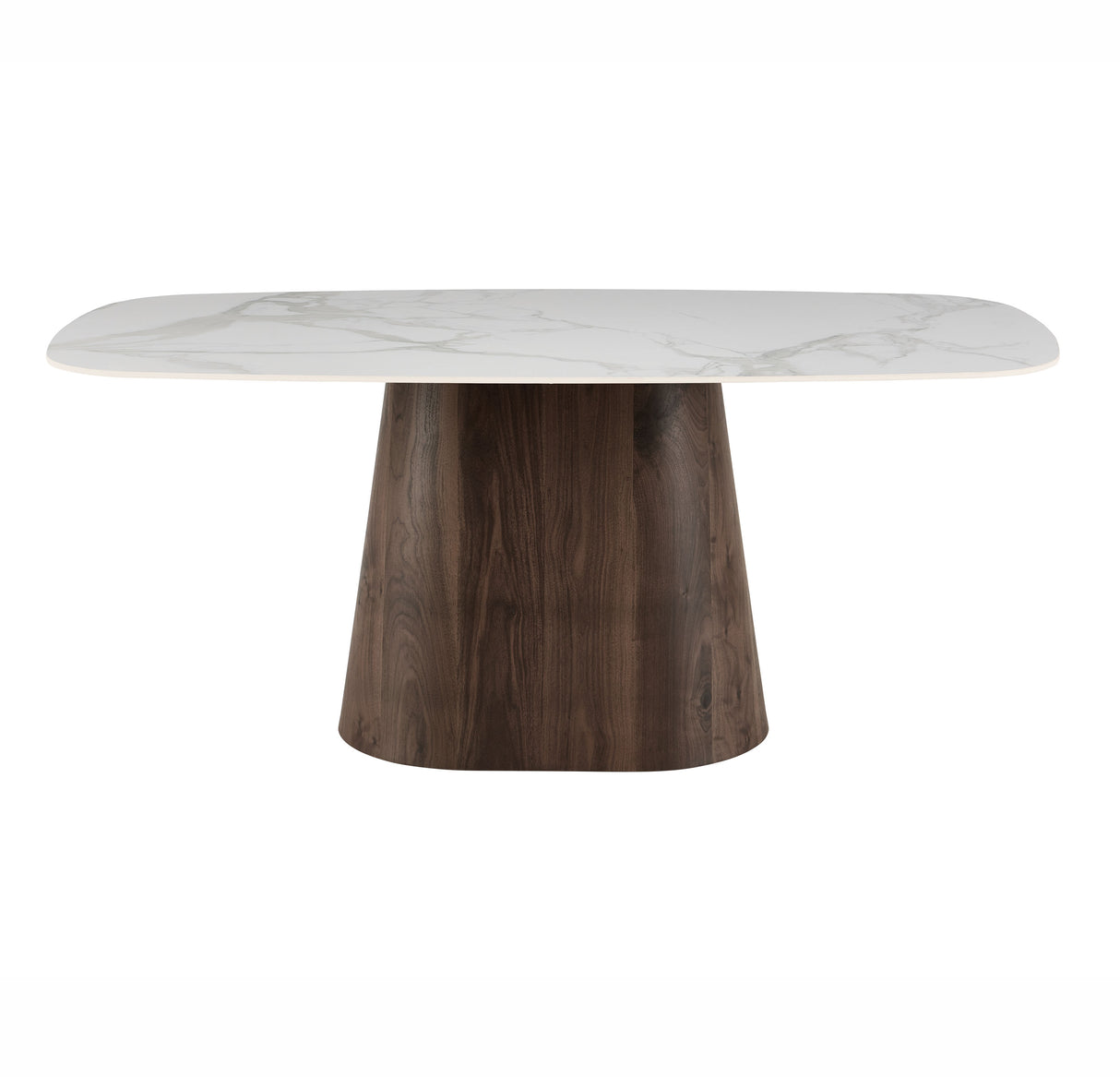 Spisebord Sintersten Marmor Look Hvid - Valnød Stel - Dansk oval - 180x90 cm - Lea