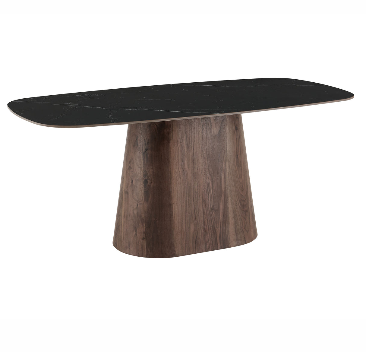 Spisebord Sinter Stone Marmor look Sort - Valnød Stel - Dansk oval - 180x90 cm - Lea