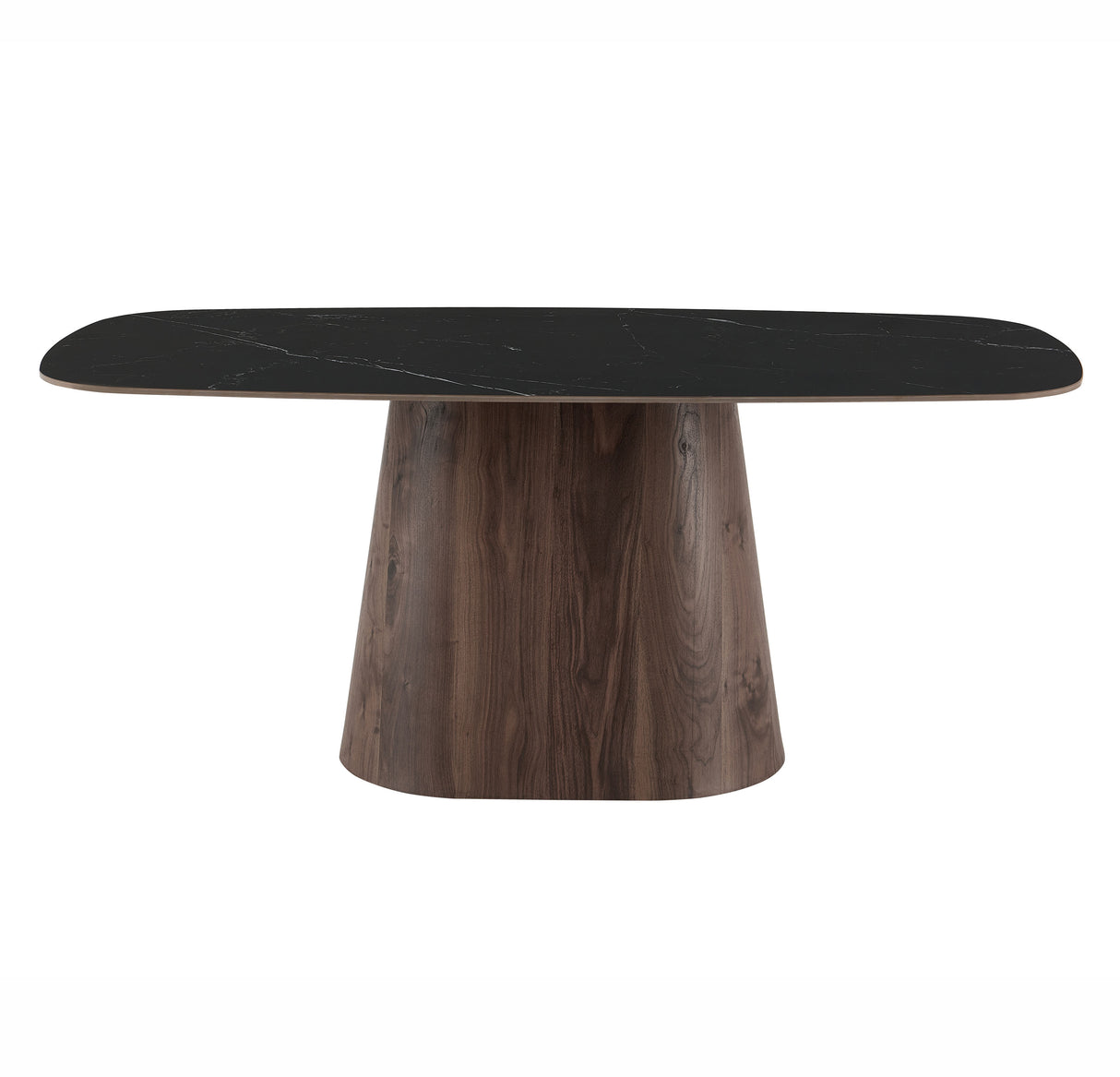 Spisebord Sinter Stone Marmor look Sort - Valnød Stel - Dansk oval - 180x90 cm - Lea