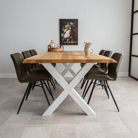 Spisebord Revi Egetræ - Stammeform - Hvid X-benet