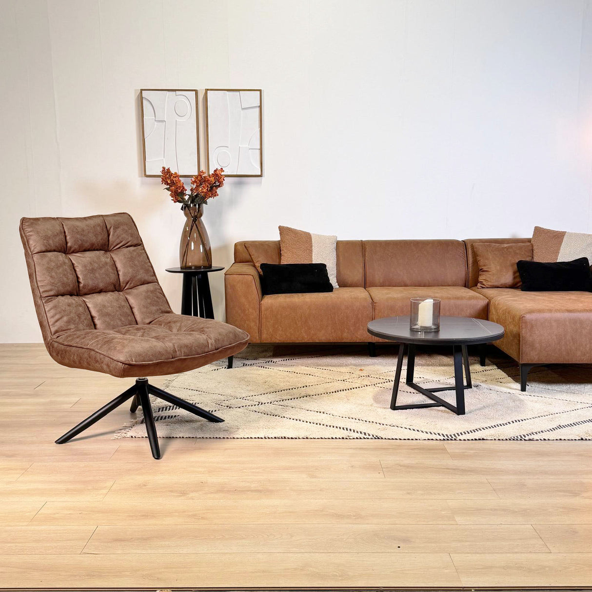 Drejestol Yuki Cognac Øko-læder 360° Drejbar