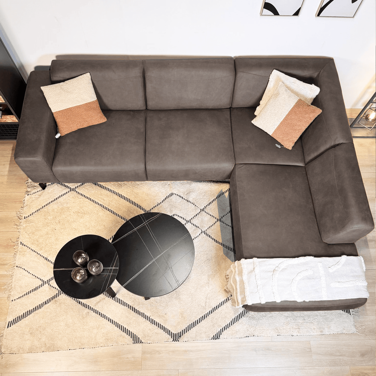 Hjørnesofa antracit robust eco-læder Barin - højre