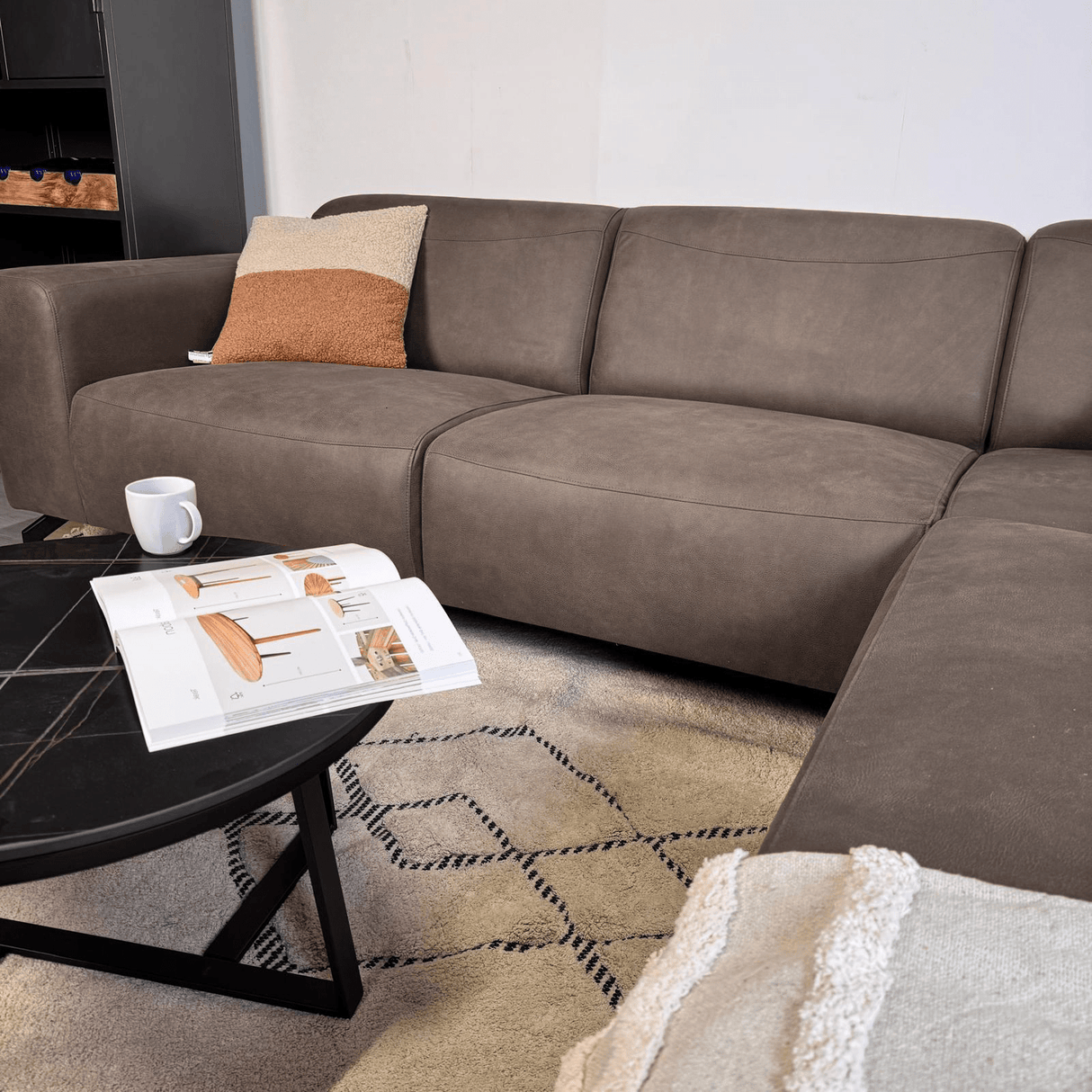 Hjørnesofa antracit robust eco-læder Barin - højre