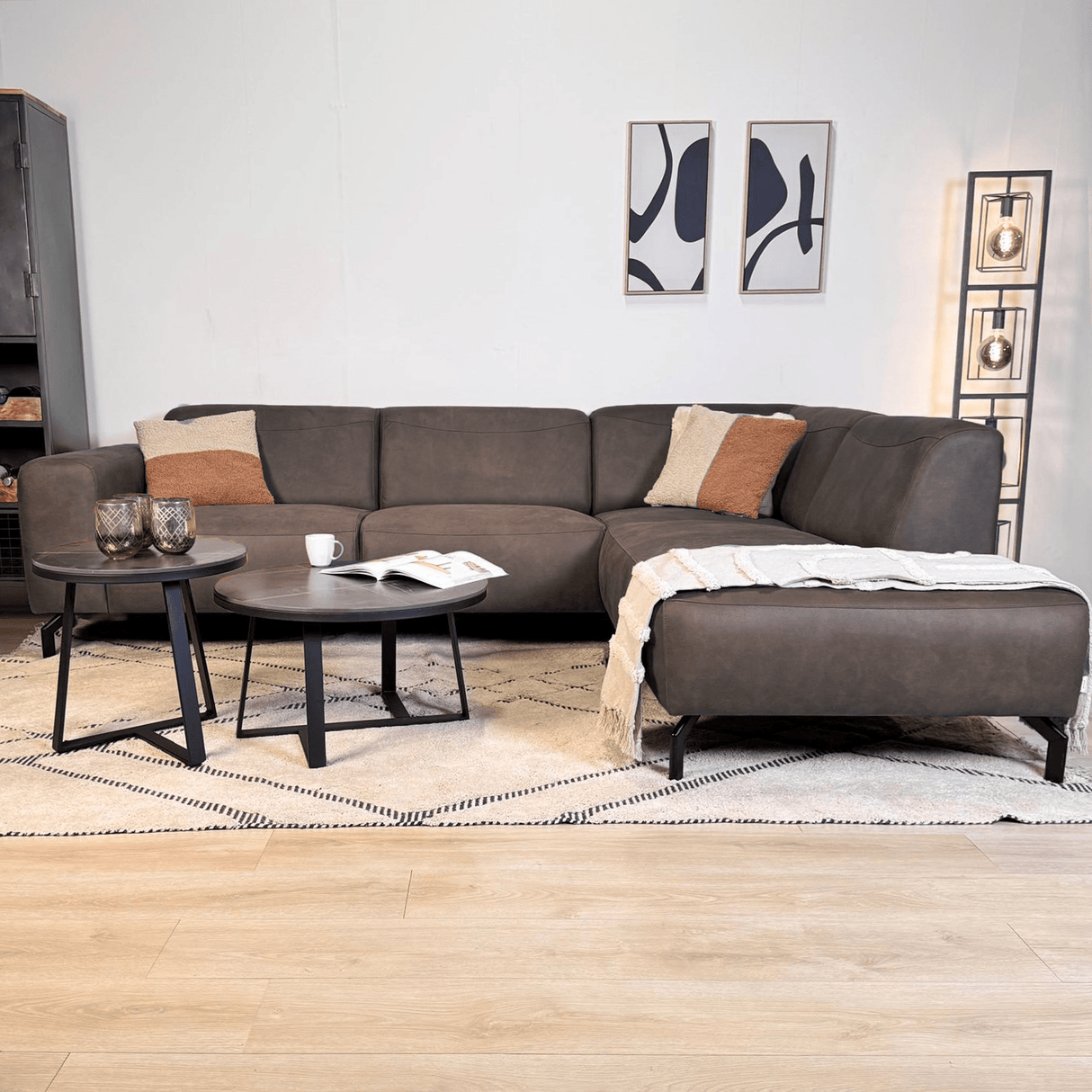 Hjørnesofa antracit robust eco-læder Barin - højre