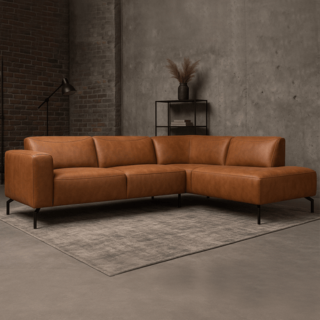 Hjørnesofa cognac robust eco-læder Barin - højre