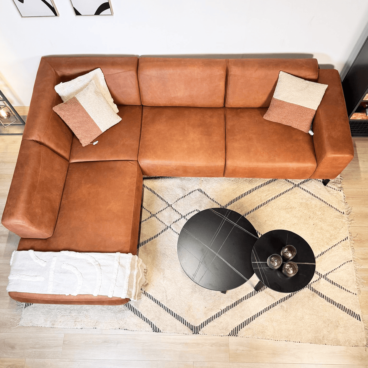 Hjørnesofa cognac ruboost eco læder Barin - venstre