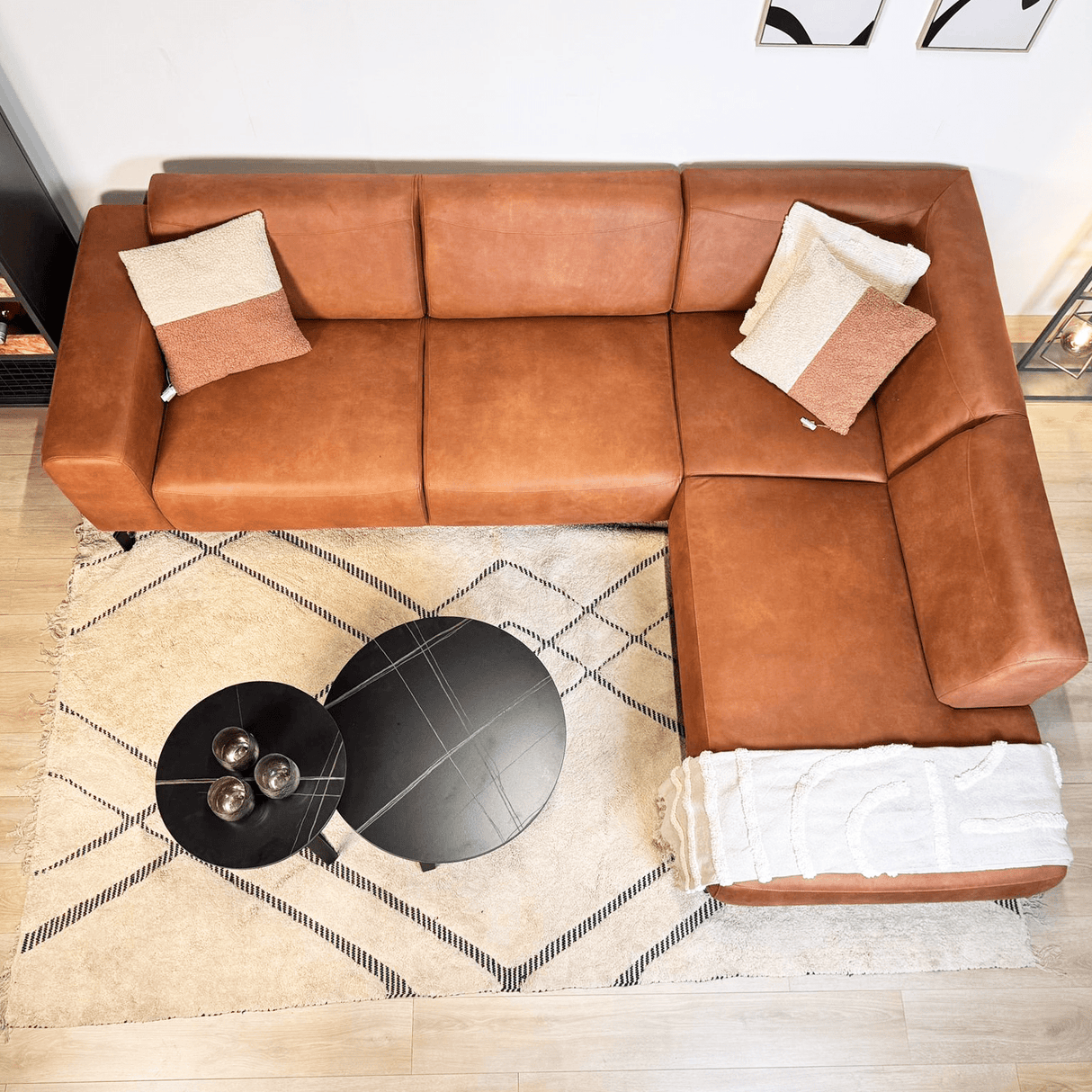 Hjørnesofa cognac robust eco-læder Barin - højre