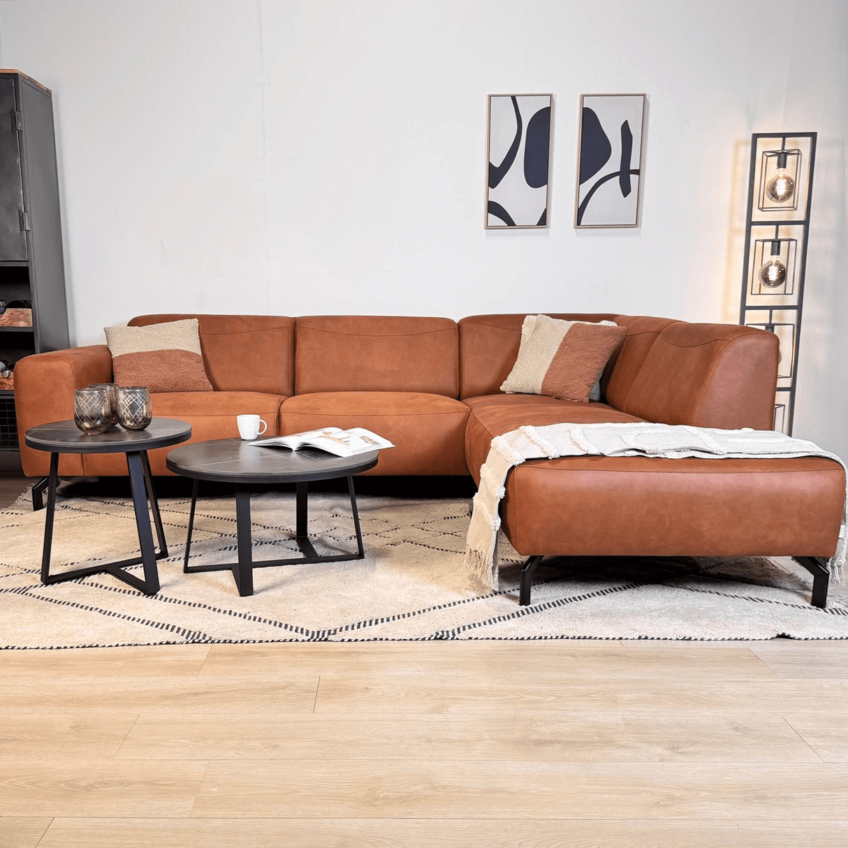 Hjørnesofa cognac robust eco-læder Barin - højre