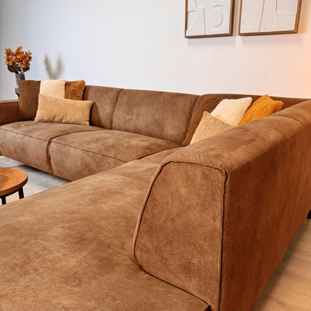 Industriel hjørnesofa cognac eco-læder Brisbane - højre