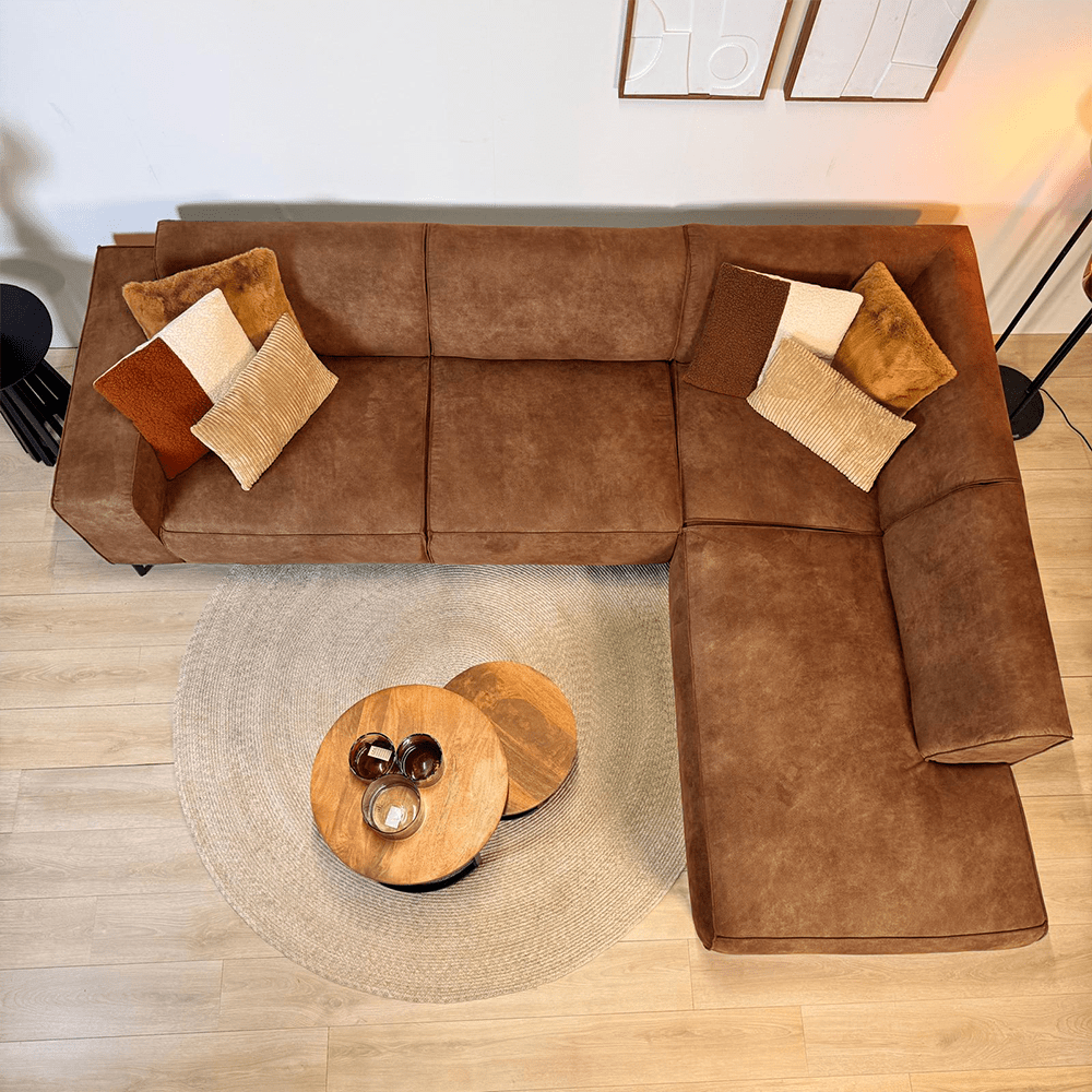 Industriel hjørnesofa cognac eco-læder Brisbane - højre