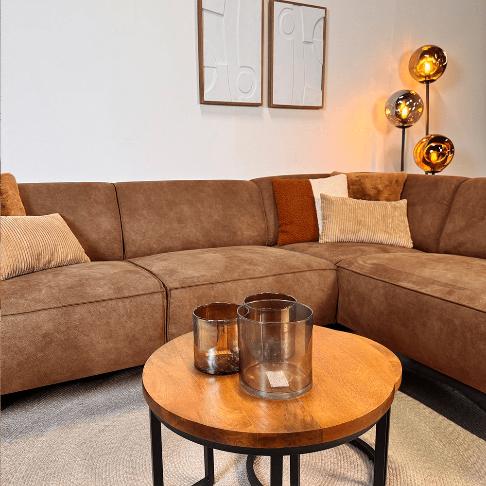 Industriel hjørnesofa cognac eco-læder Brisbane - højre