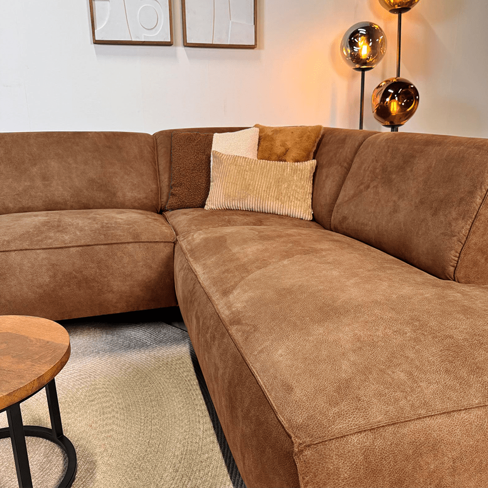 Industriel hjørnesofa cognac eco-læder Brisbane - højre
