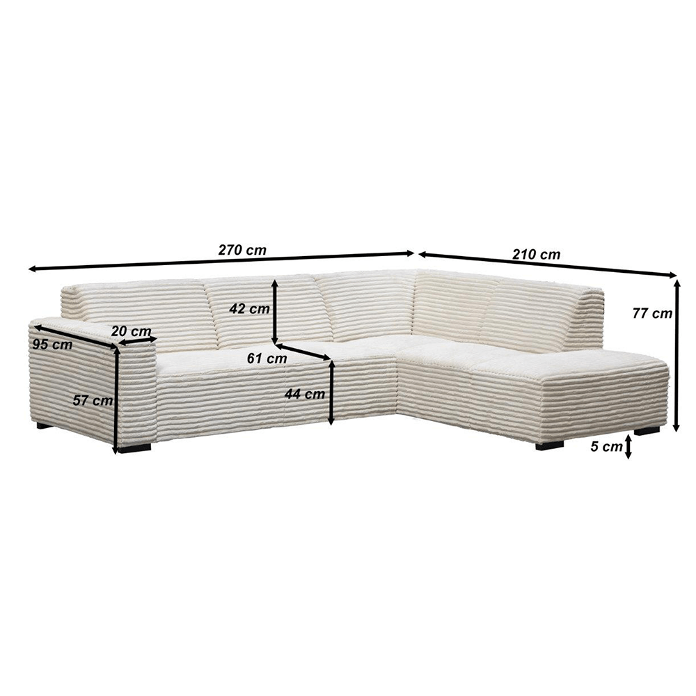 Hjørnesofa beige super blødt ribstof Gavi - højre