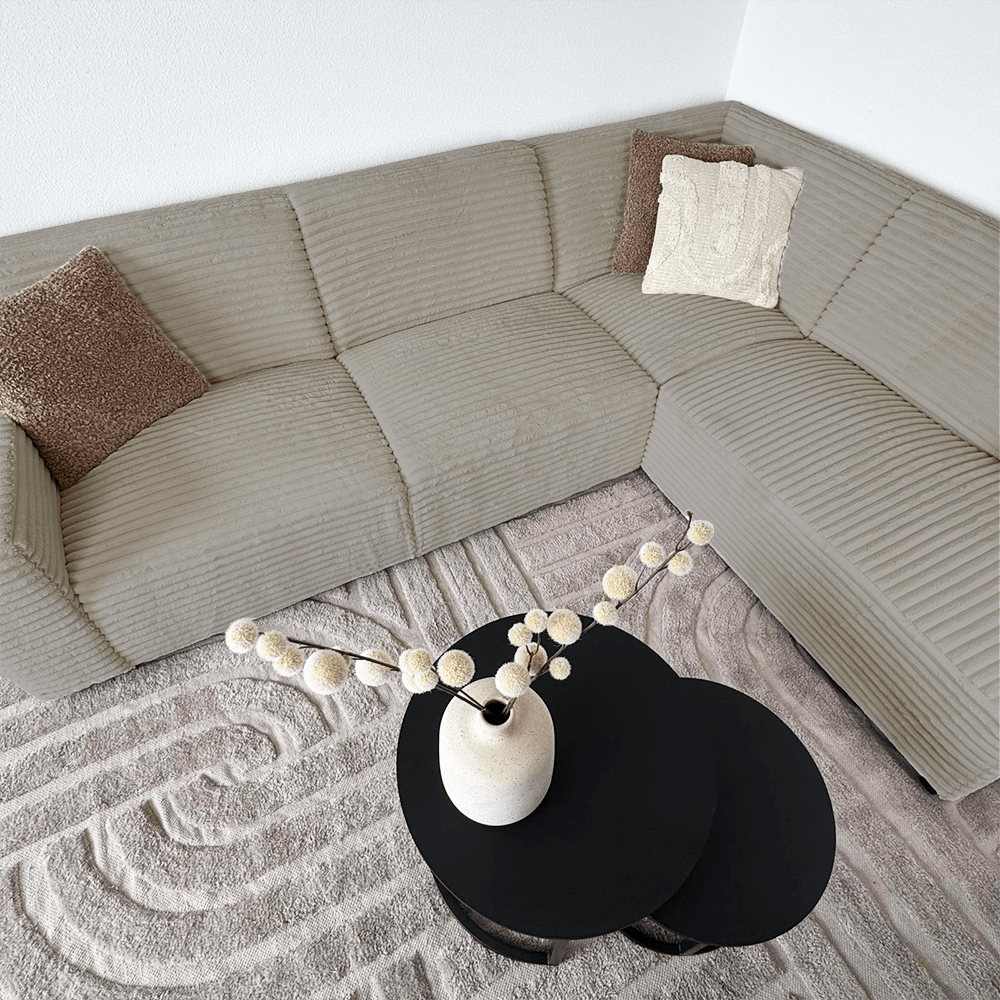 Hjørnesofa beige super blødt ribstof Gavi - højre