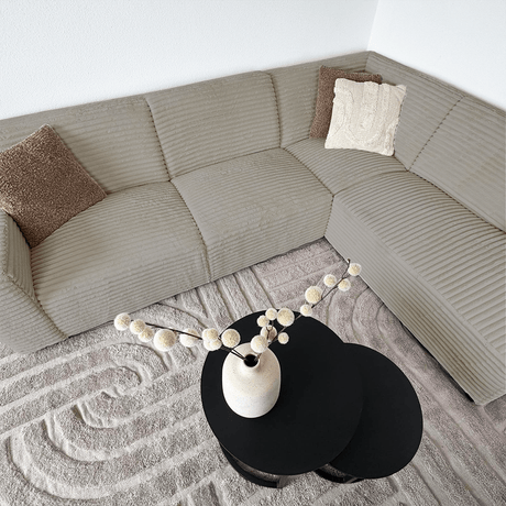 Hjørnesofa beige super blødt ribstof Gavi - højre