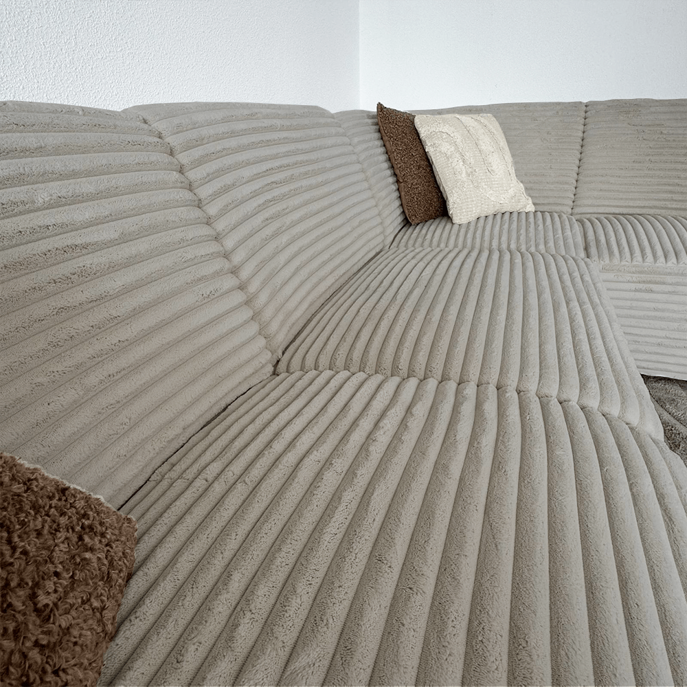 Hjørnesofa beige super blødt ribstof Gavi - højre