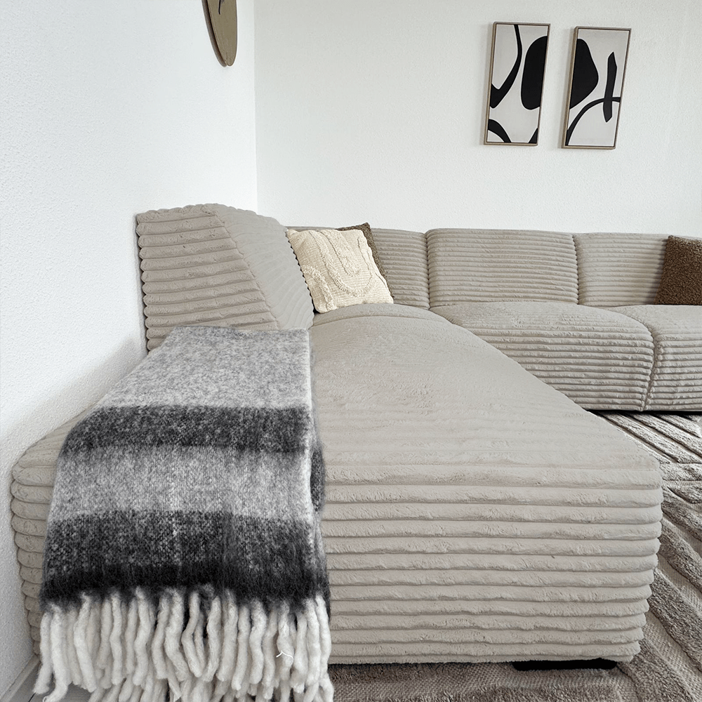 Hjørnesofa beige super blødt ribstof Gavi - venstre