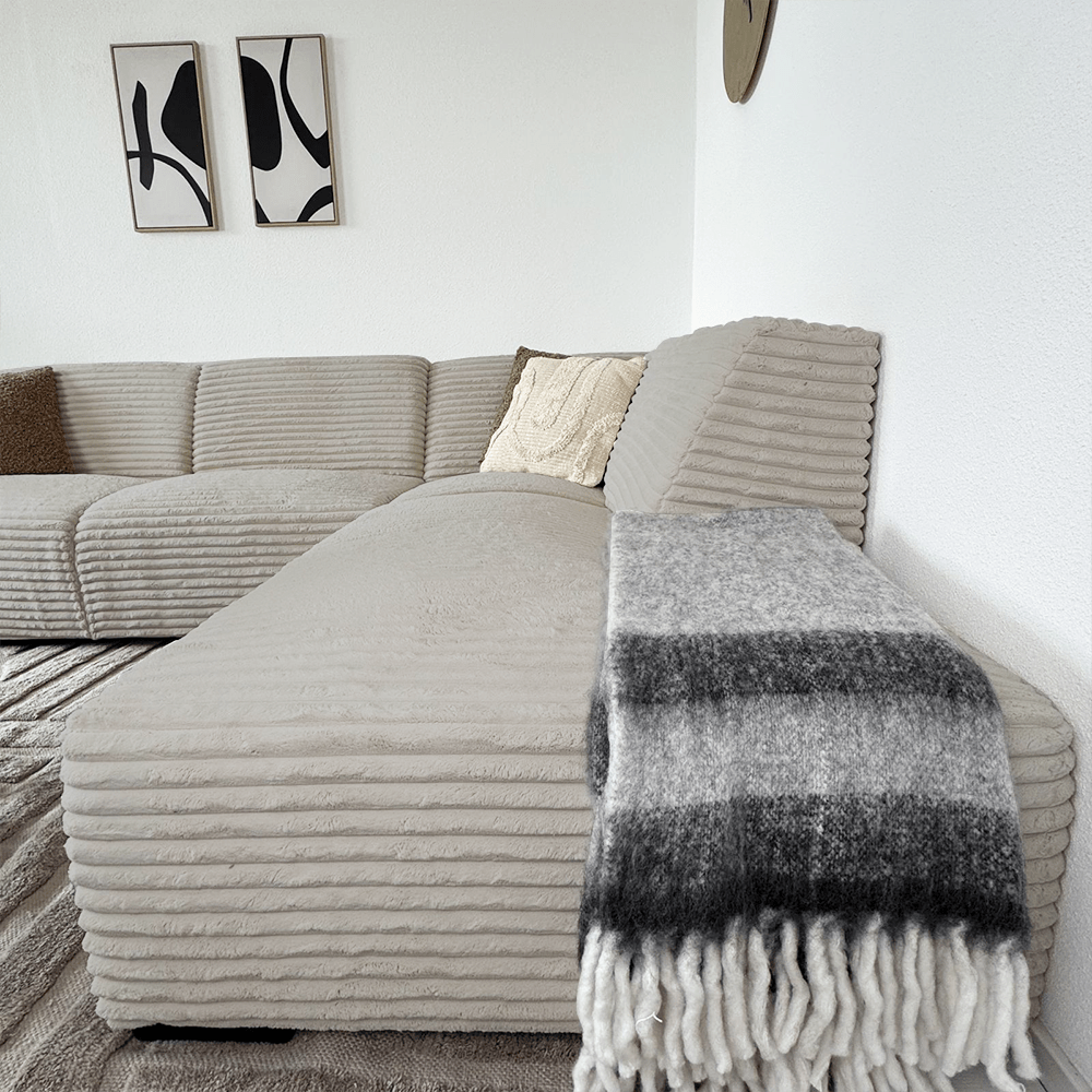Hjørnesofa beige super blødt ribstof Gavi - højre