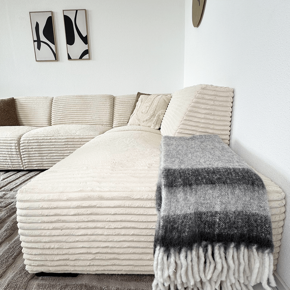 Hjørnesofa creme super blød ribstof Gavi - højre