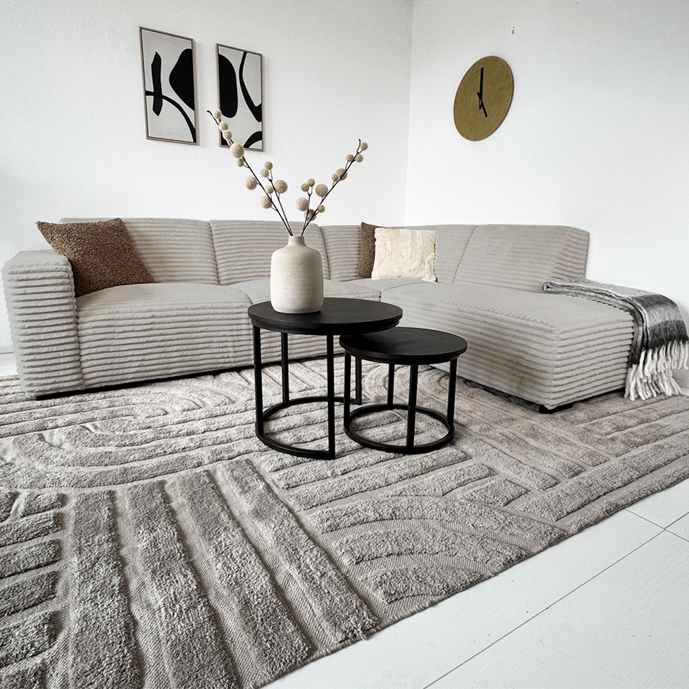 Hjørnesofa beige super blødt ribstof Gavi - højre